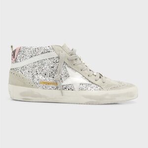 Golden Goose Mid Star Glitter Star Sneakers - Silver/Pink